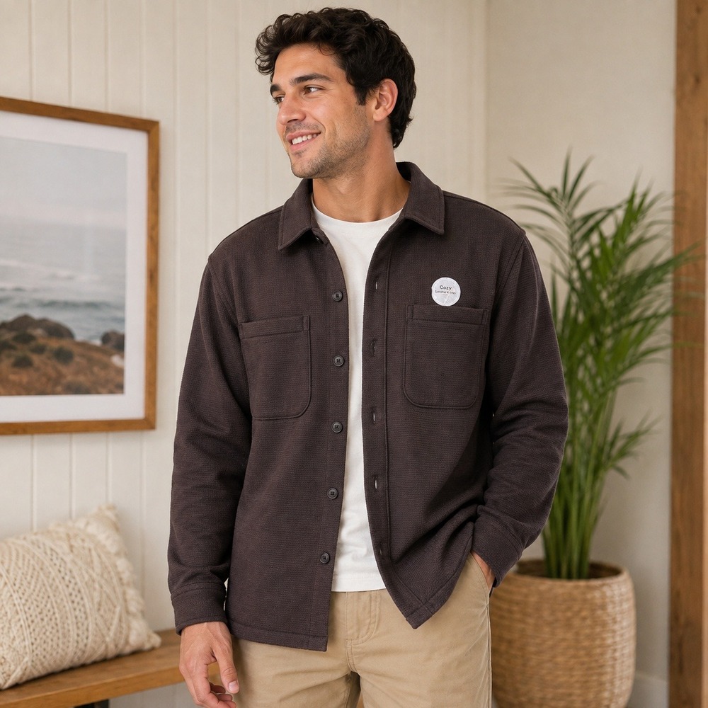 Nomad by Craft + Flow Mens Brown Sherpa Lined Waffle Knit Shacket Small NWT
